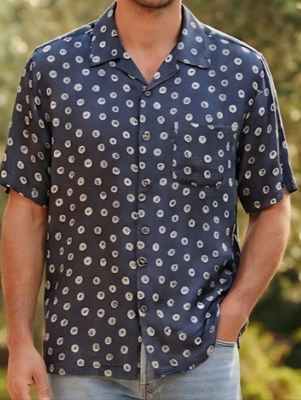 Summa Washable 100% Silk Shirt Men Large Blue Circle Geometric Dot 90s Vintage